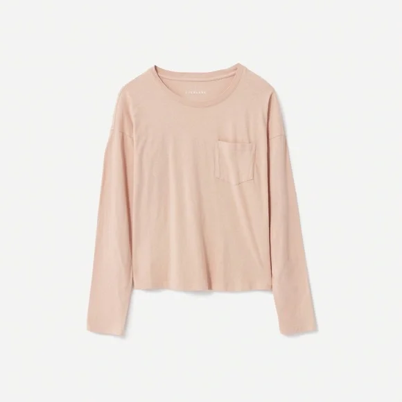 Everlane The Long-Sleeve Box-Cut Pocket Tee in Rose - Picture 3 of 7